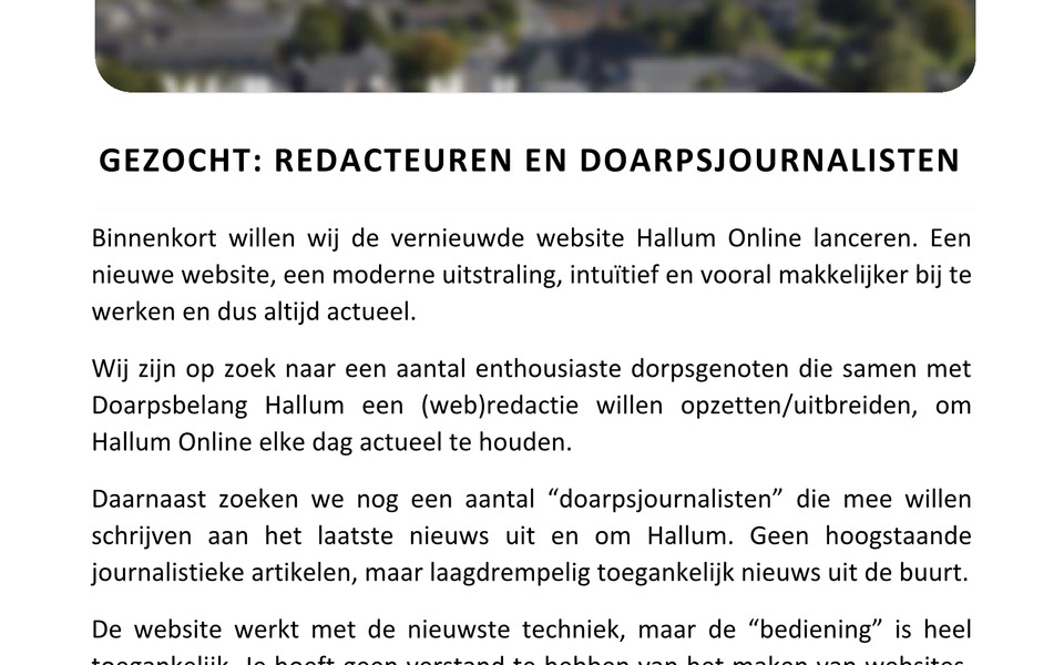 gezocht redactie dorpsjournalist journalist website redacteurs hallum