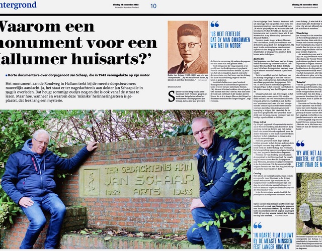 monument jan schaap huisarts hallum artikel nieuwsblad noordoost-friesland