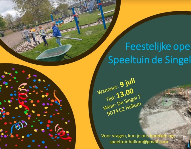 Uitnodiging speeltuin feestelijk openen singel hallum