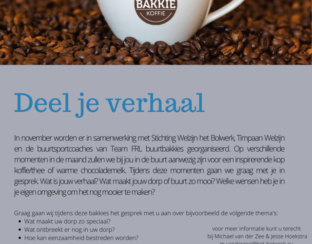 Flyer Bakkie in de Buurt bakkie koffie bonen beker kopje warme stoom bruin