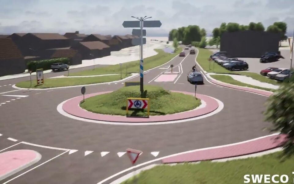 stremming rotonde aanleg hallum doniaweg N357 heijmans schot infra asfalteren werkzaamheden weg wegen wegwerkzaamheden 