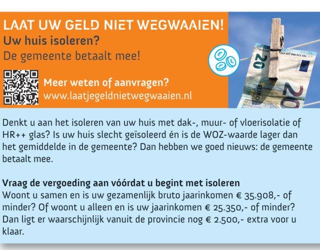 Laat je geld niet wegwaaien - advertentie isoleren in de gemeente Noardeast-Fryslân