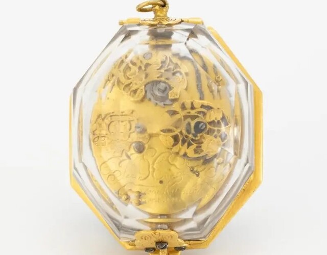 Zeldzaam 17e-eeuws horloge van Hallumer uurwerkmaker Jan Cornelis, circa 1660, met bergkristallen kast, gegraveerde zilveren wijzerplaat en één blauwstalen wijzer.