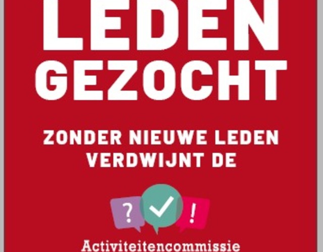 Rode oproepafbeelding met tekst “Noodoproep! Leden gezocht” van Activiteitencommissie Hallum.