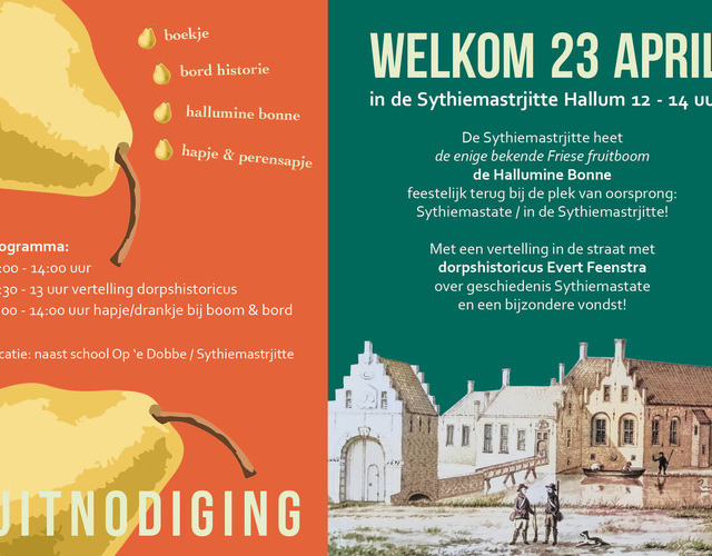 Flyer Sythiemastrjitte met programma en uitnodiging voor 23 april 2026