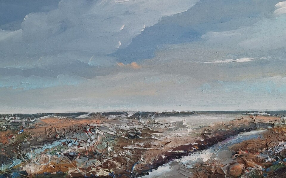 Waddenkwelder slik, schelpjes en touw verwerkt met acrylverf. Foto: Wiep de Wit